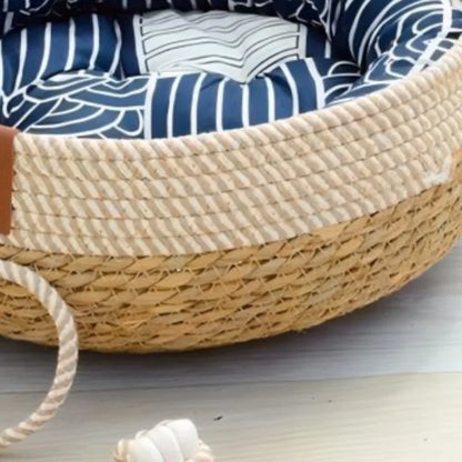 Handwoven Wicker Cat Bed