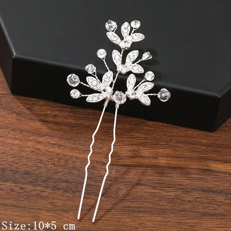Pearl Rhinestone Flower Hair Pins