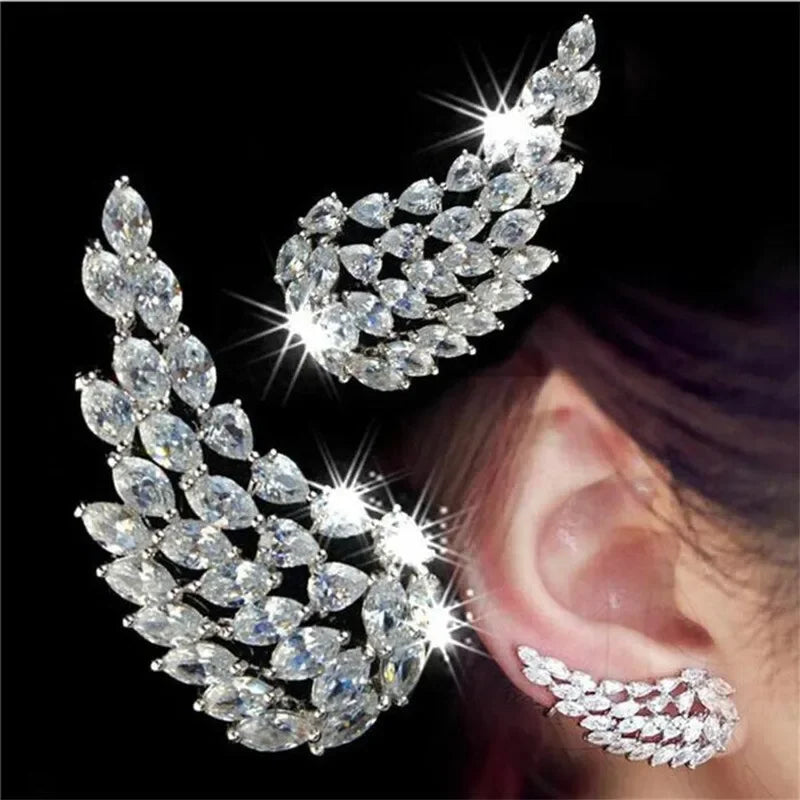 Angel Wing Cubic Zirconia Clip Earrings