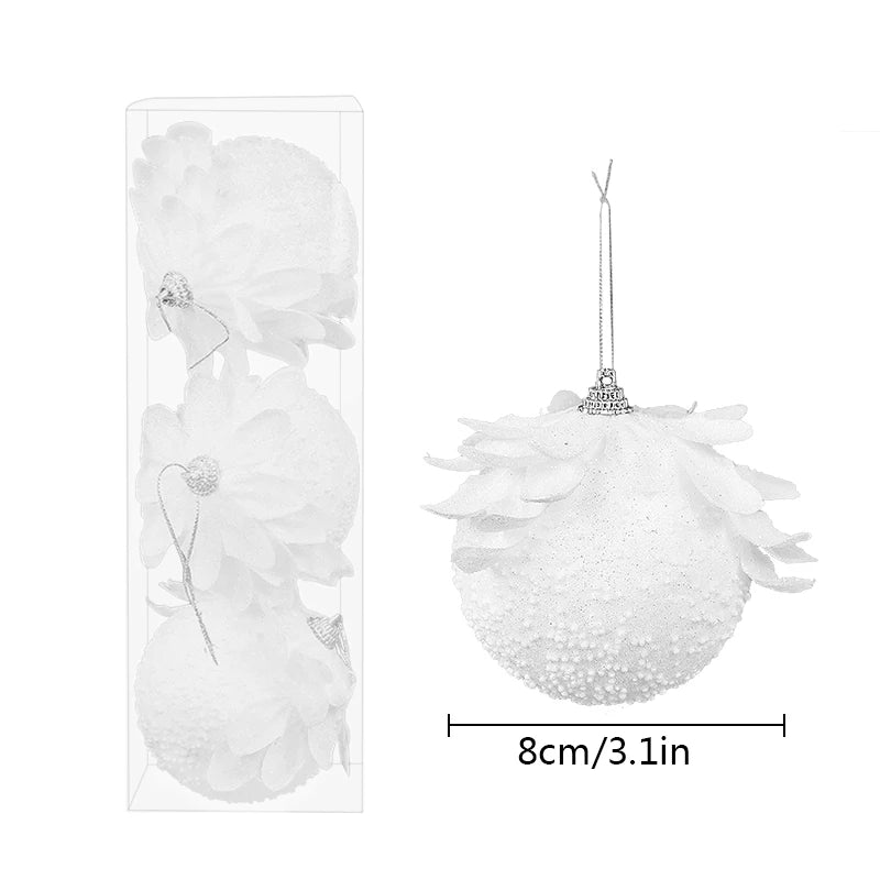 3-Piece White Christmas Flower Bauble Set
