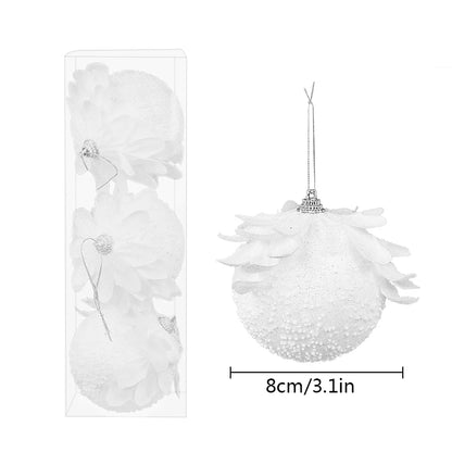 3-Piece White Christmas Flower Bauble Set