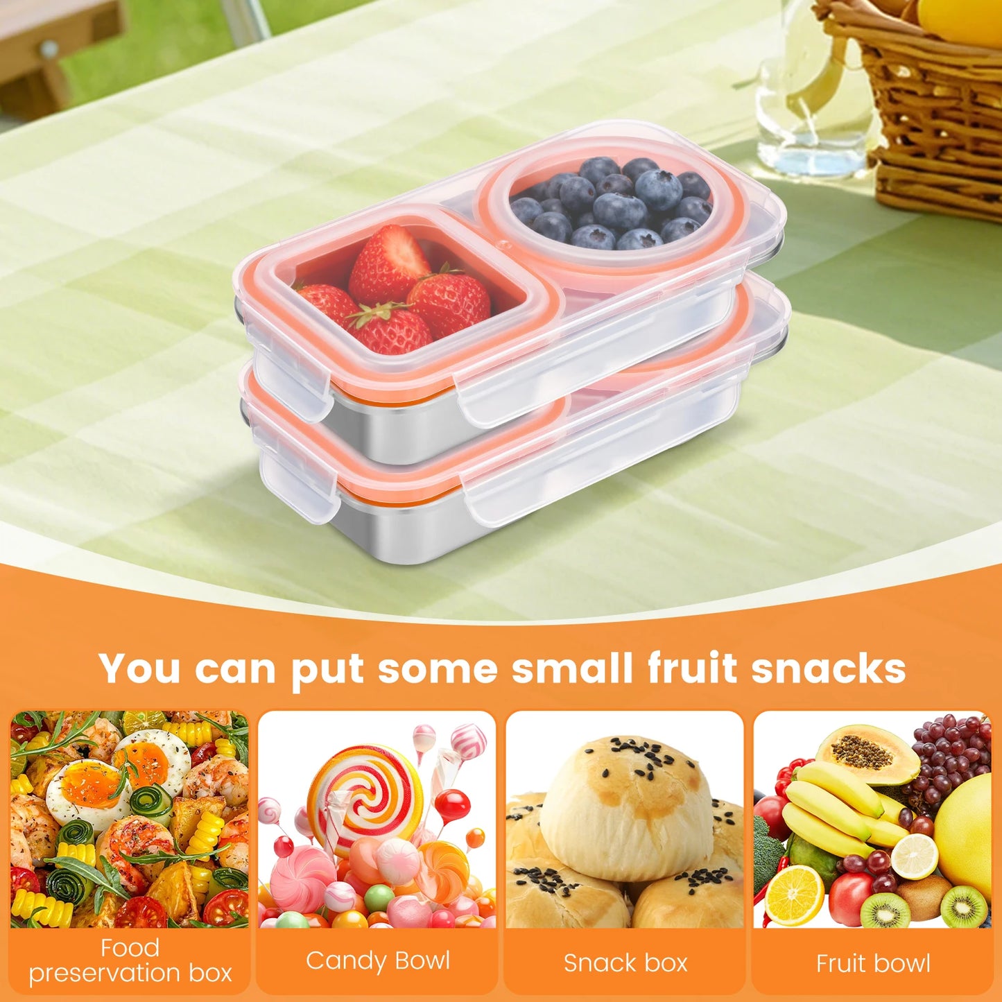 Stainless Steel Divided Bento Food Storage Box Set
