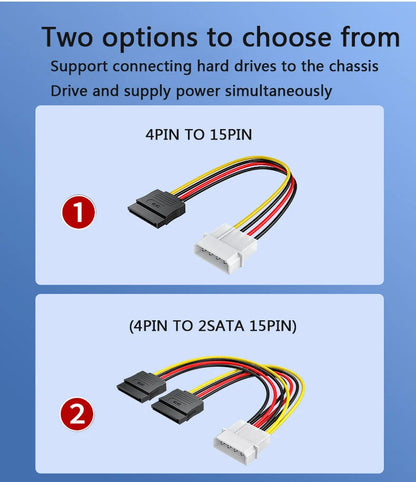 Dual SATA 15-Pin & 4-Pin Molex Power Splitter Cable for PC Hard Drives and SSDs