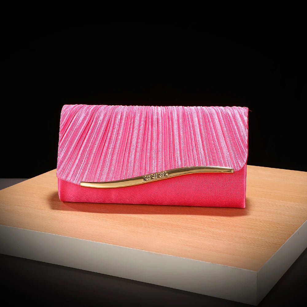 Elegant Pleated Evening Clutch Bag with Metal Accent