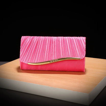 Elegant Pleated Evening Clutch Bag with Metal Accent