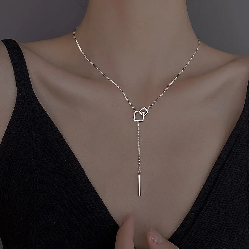 925 Sterling Silver Geometric Square Necklace