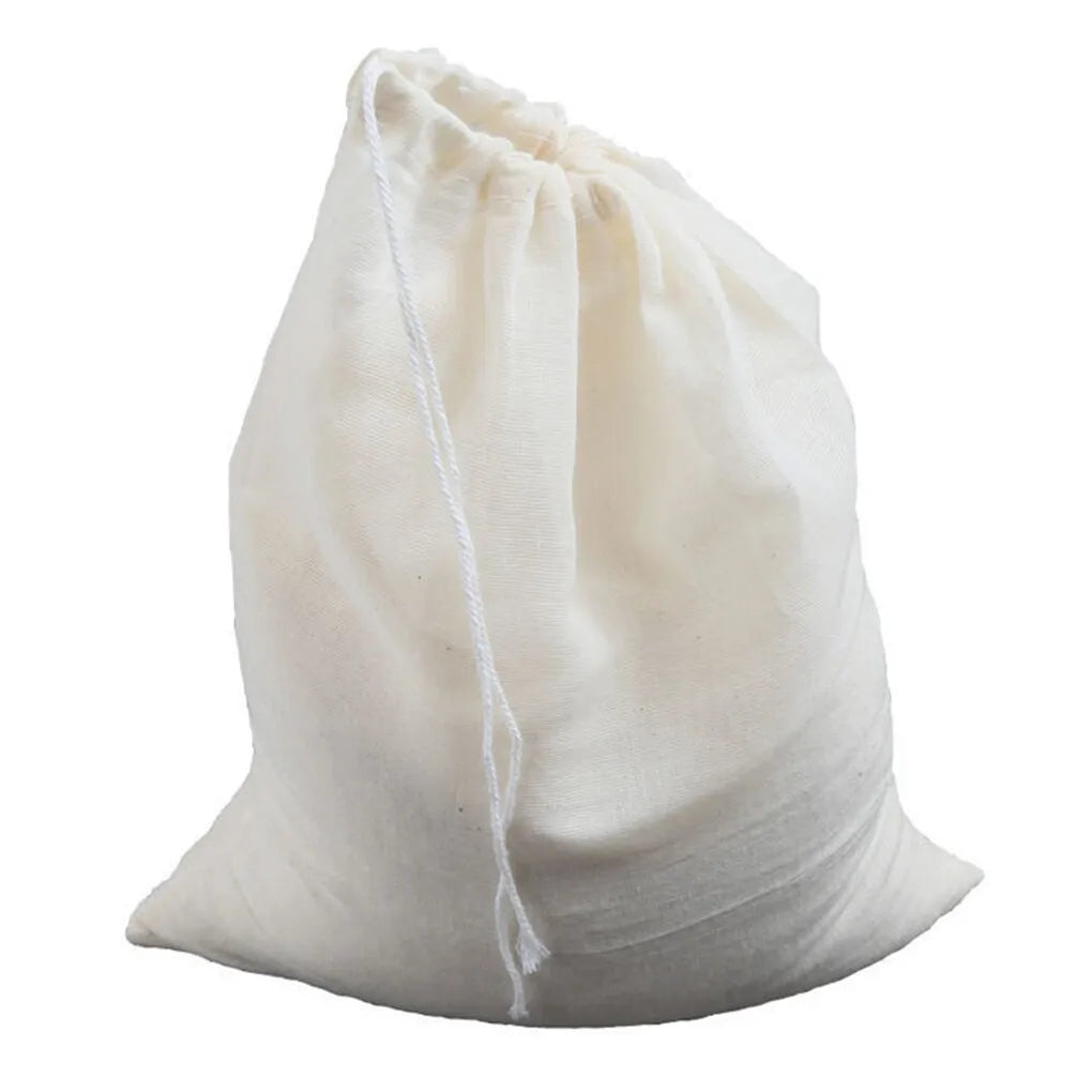 Reusable Drawstring Cotton Filter Bags for Nut Milk, Yogurt, Tea & Coffee