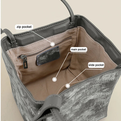 Custom Name Suede Leather Shoulder Bag with Top Handle