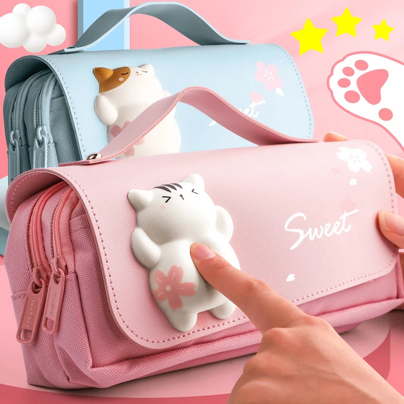 3D Kawaii Large Capacity Pencil Case with Decompression Doll