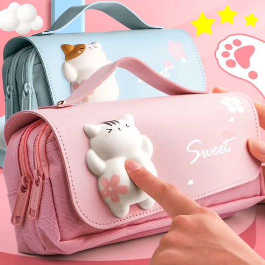 3D Kawaii Large Capacity Pencil Case with Decompression Doll