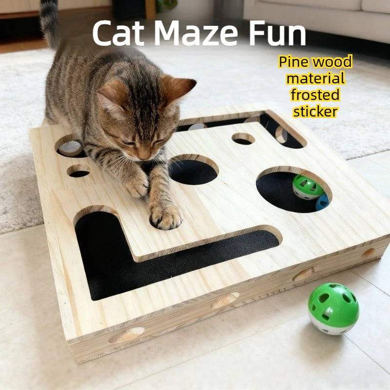 Wood Cat Maze Toy with Interactive Ball & Nail File