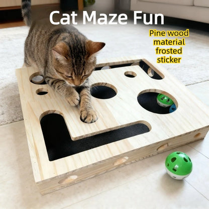Wood Cat Maze Toy with Interactive Ball & Nail File