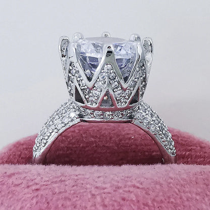 Silver-Plated Flower Cubic Zirconia Ring