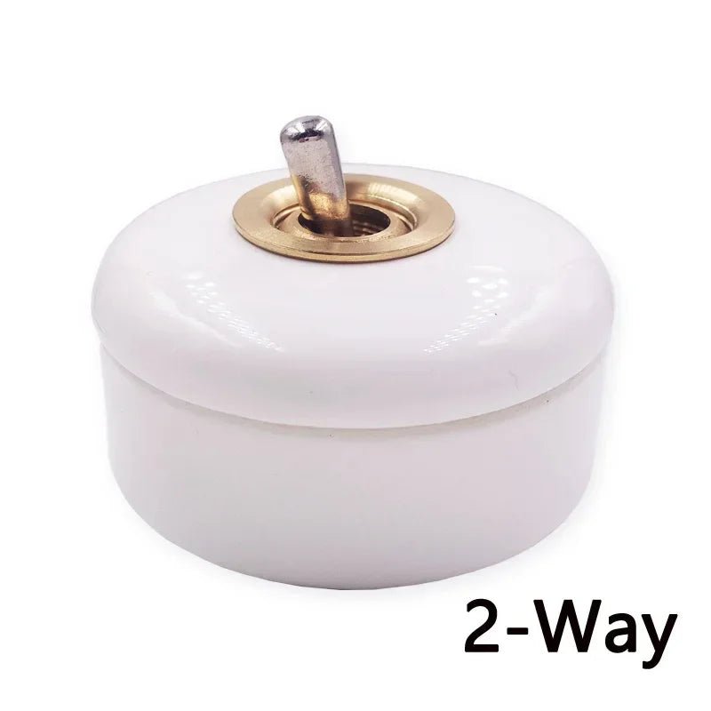 Retro Round Ceramic Toggle Wall Light Switch