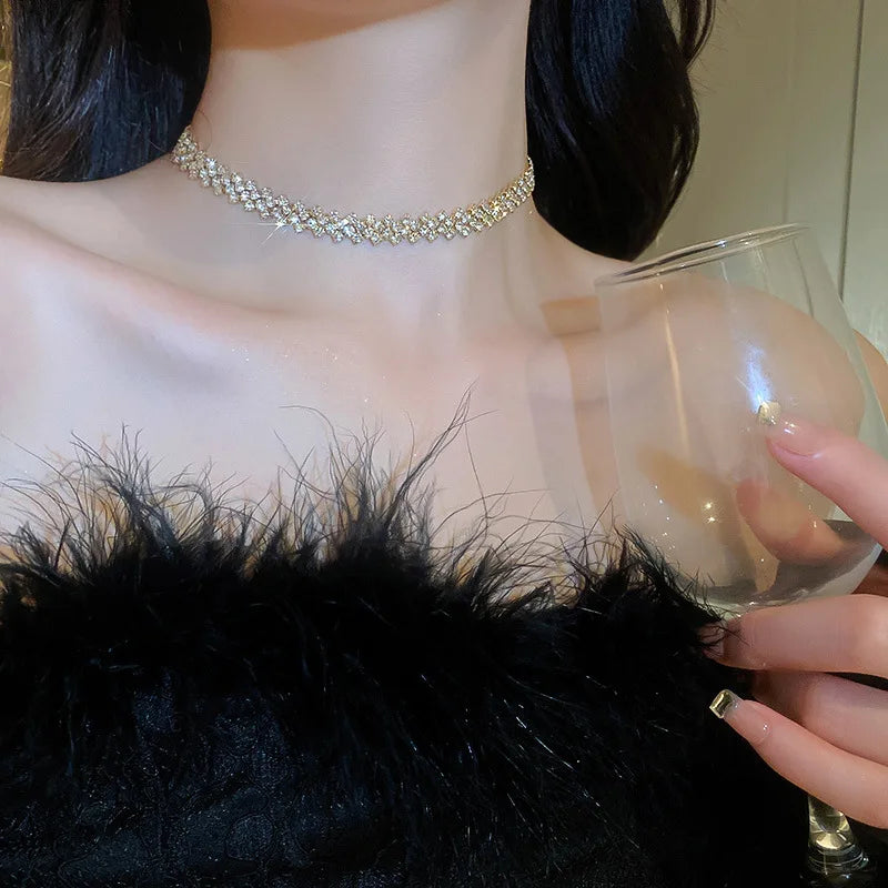 Geometric Rhinestone Crystal Choker Necklace