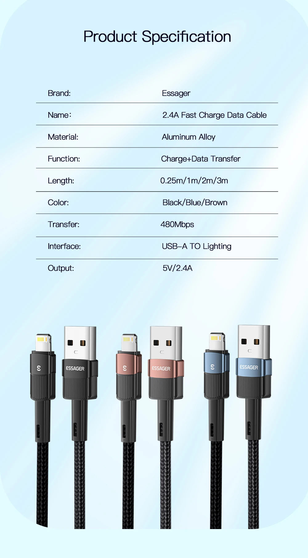 Essager USB-A to Lightning Fast Charging Cable