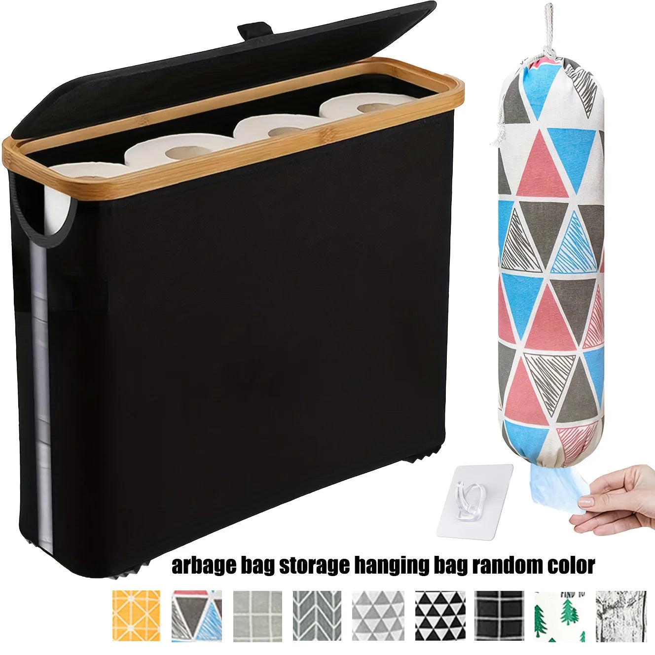 Bamboo Toilet Paper Storage Basket with Lid