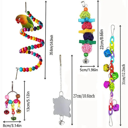 Wooden Parrot Toy Set for Bird Cages