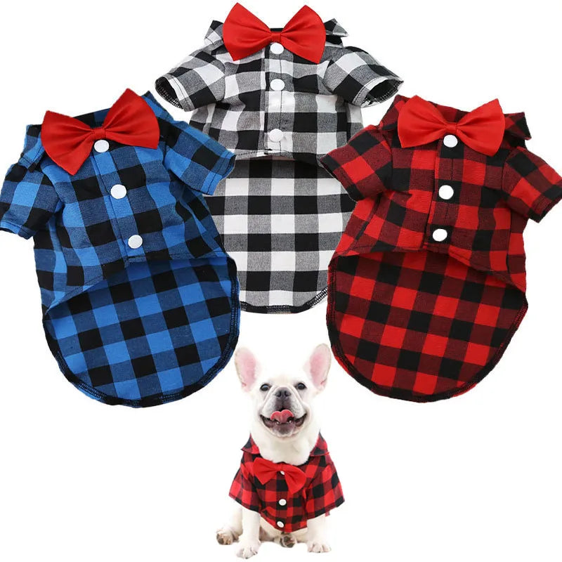 Plaid Dog Shirt with Bow Tie for Small & Medium Pets