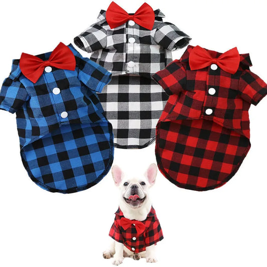 Plaid Dog Shirt with Bow Tie for Small & Medium Pets