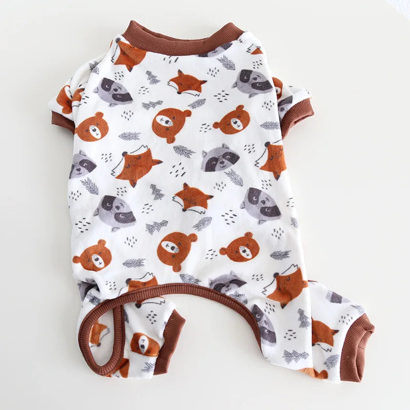 Cartoon Print Fleece Dog Jumpsuit
