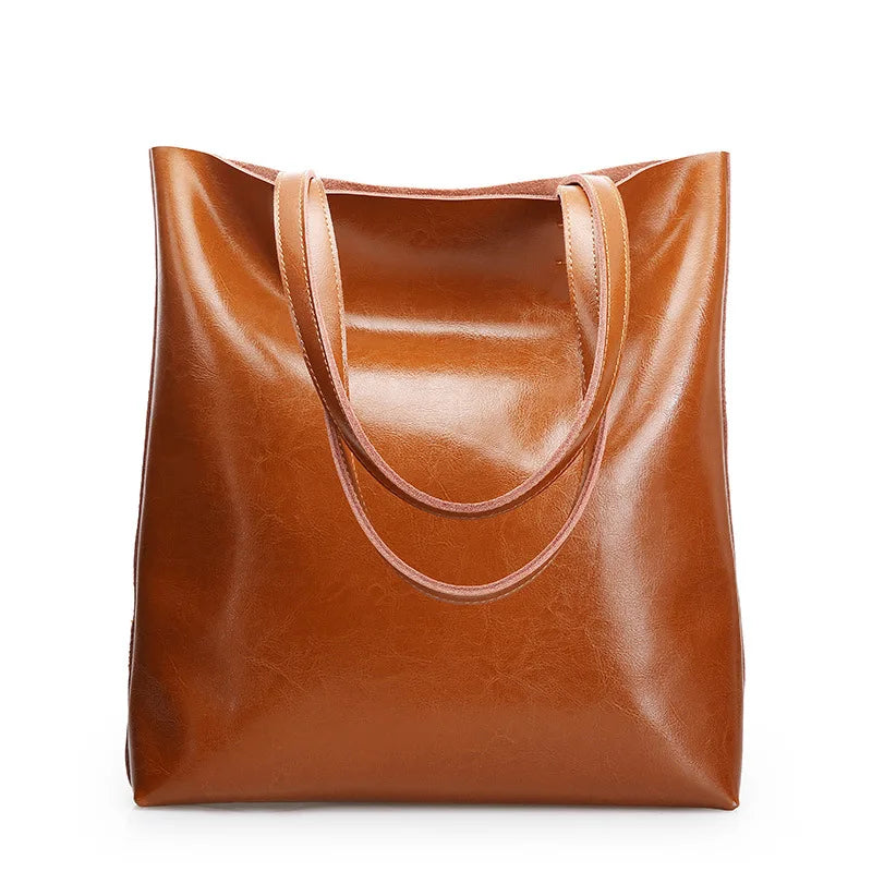 SMILEY SUNSHINE Large Genuine Cowhide Leather Tote Bag