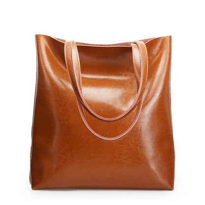 SMILEY SUNSHINE Large Genuine Cowhide Leather Tote Bag