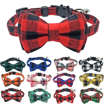 Plaid Cat Collar with Bow Tie & Bell – Adjustable Breakaway Pet Collar