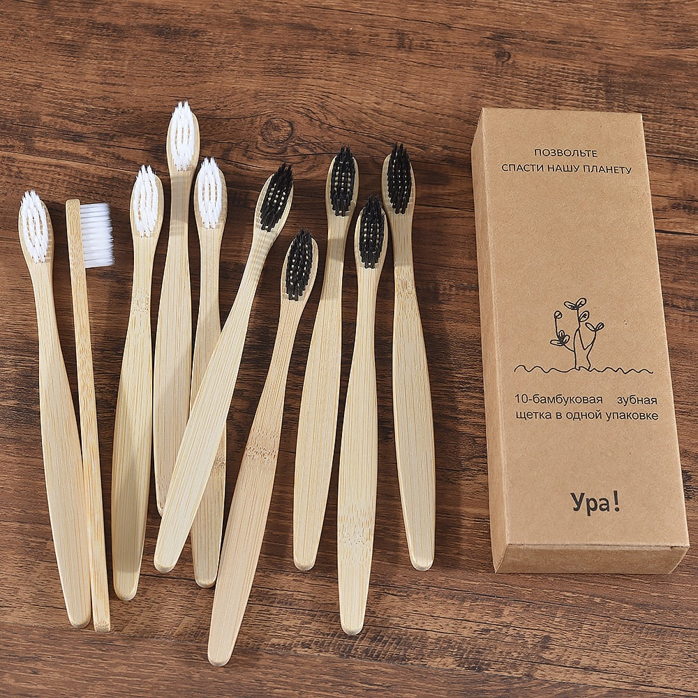 10PCS Natural Bamboo Colourful Toothbrush