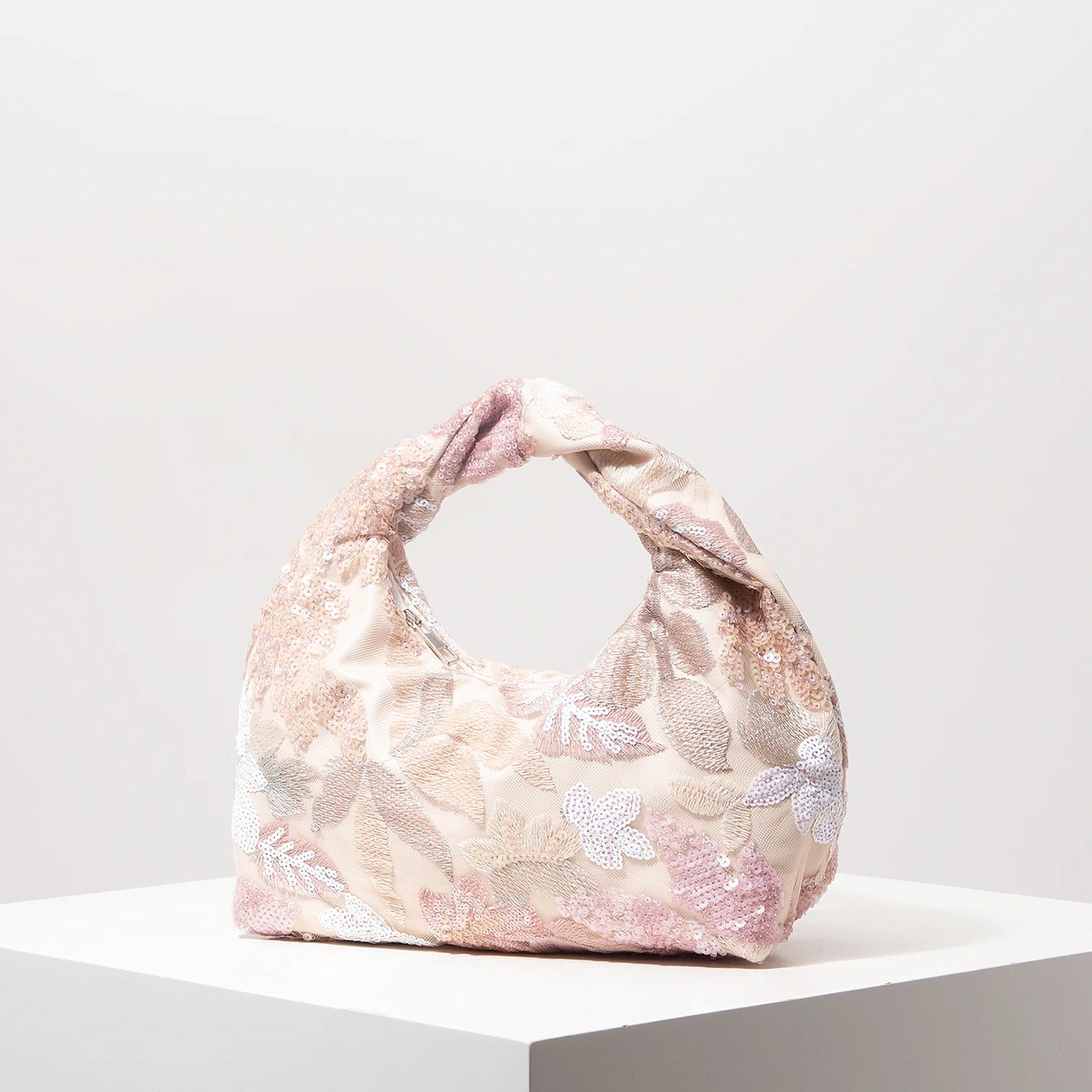 Floral Sequin Half-Moon Evening Bag