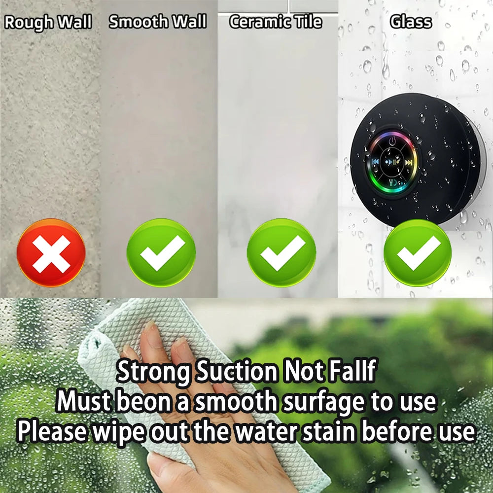 Portable Waterproof Bluetooth Speaker with Suction Cup & LED Lights