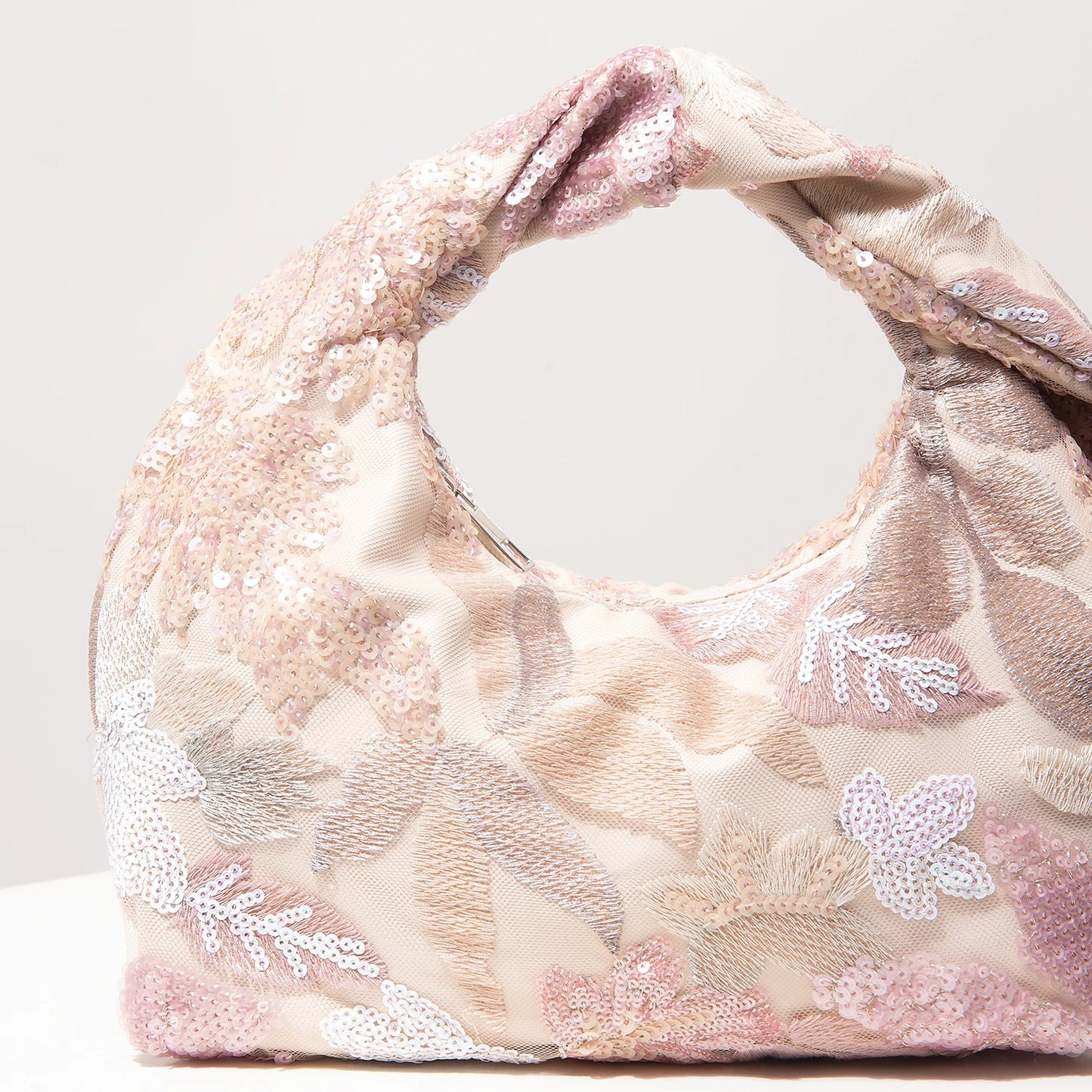 Floral Sequin Half-Moon Evening Bag