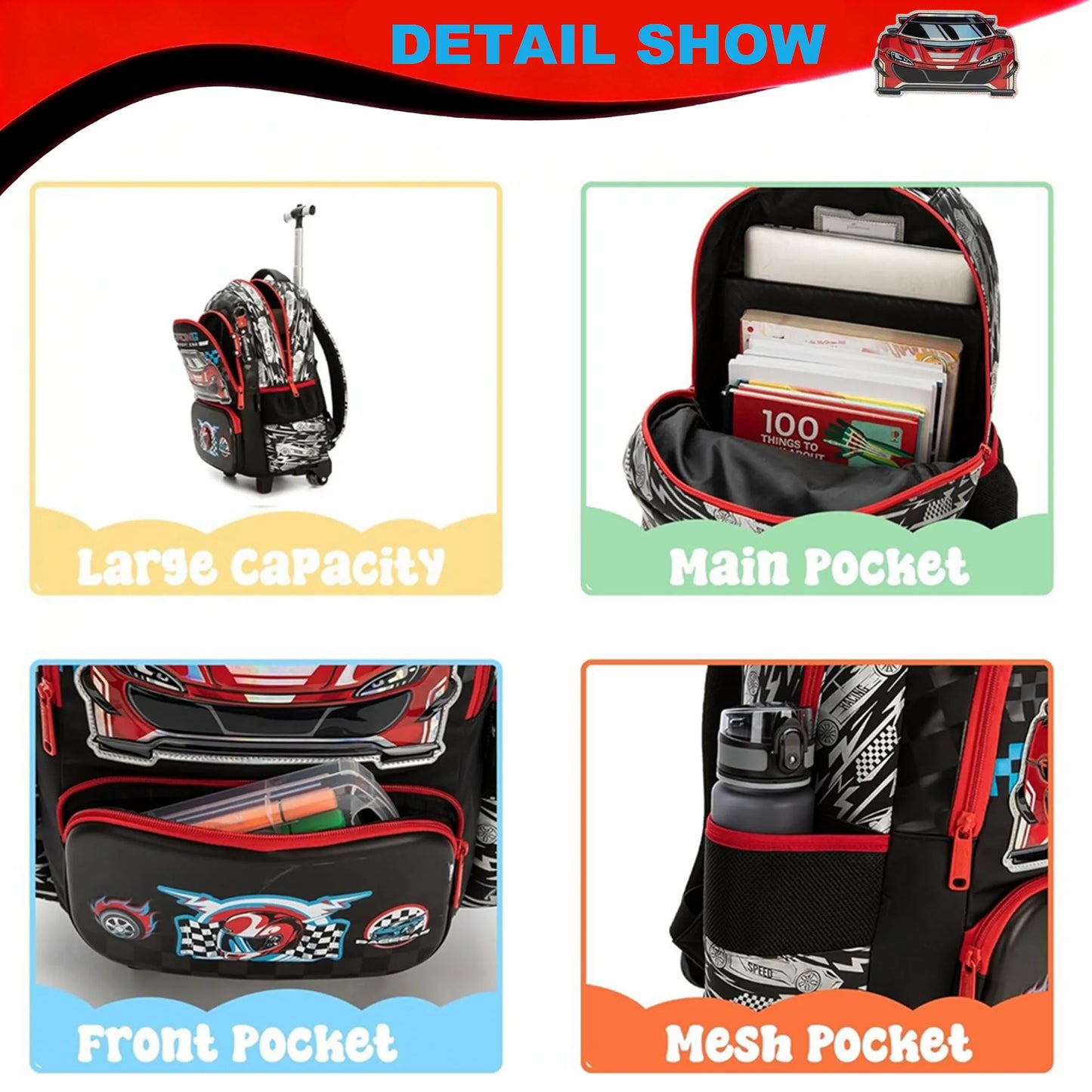 Kids Rolling School Backpack Set