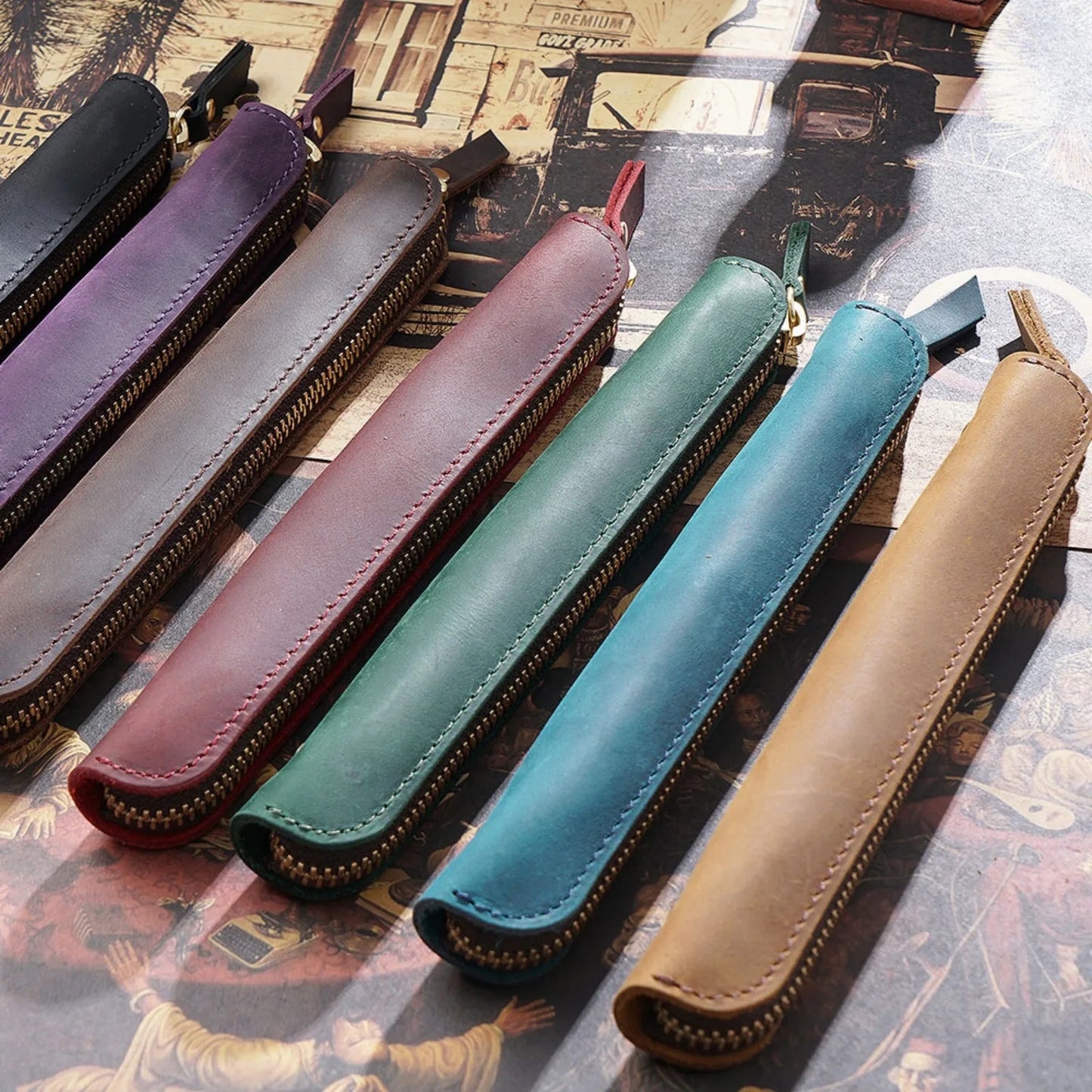 Vintage Genuine Leather Pencil Case
