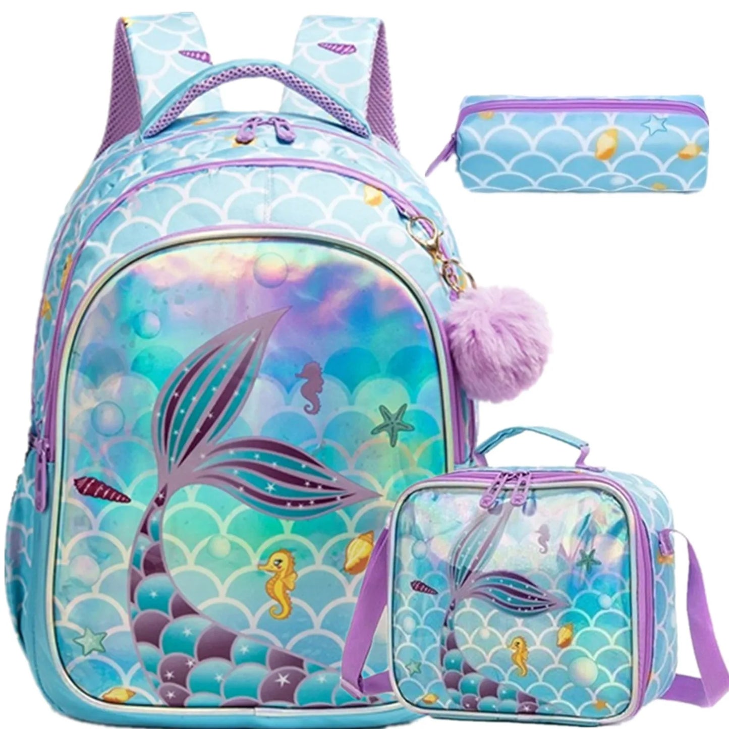 Girls 3-Piece School Backpack Set with Lunch Bag & Pencil Case