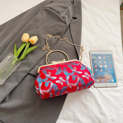 Vintage Embroidered Chain Clutch Handbag