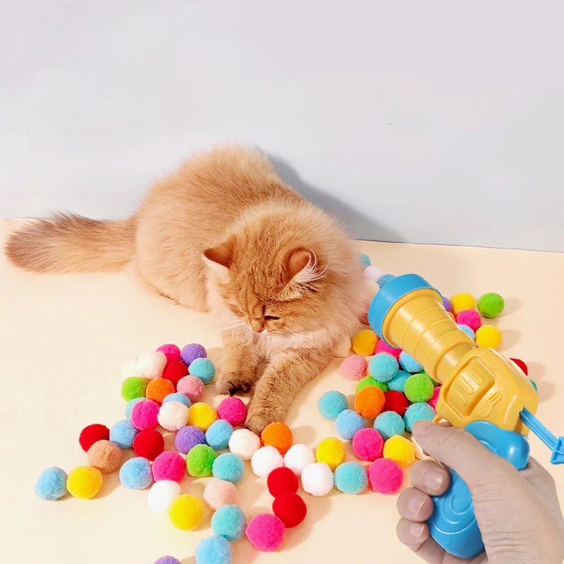 Cat Plush Toy Launcher Gun with Ball