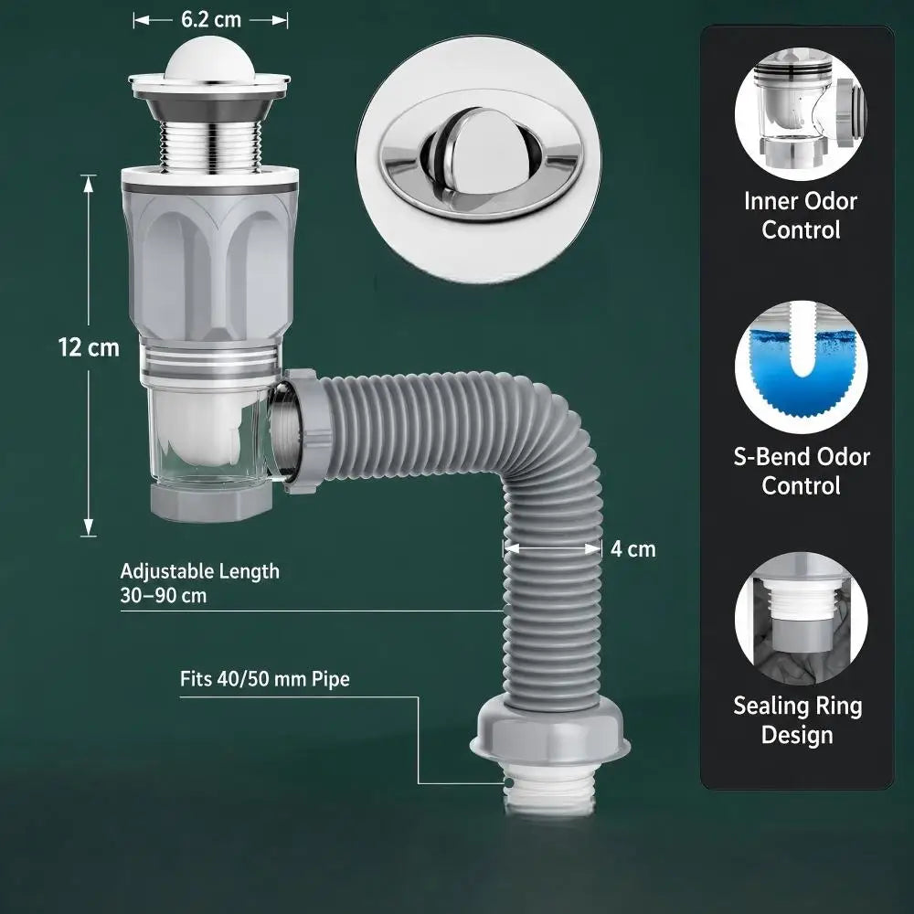 Kitchen & Bathroom Sink Drain Kit with Flexible Hose