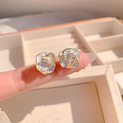 White Enamel  Camellia Stud Earrings