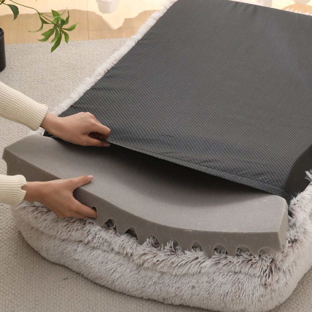 Half Surround Plush Dog Bed with Removable Cushion