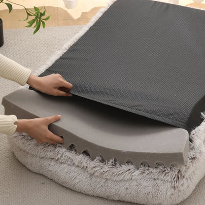 Half Surround Plush Dog Bed with Removable Cushion