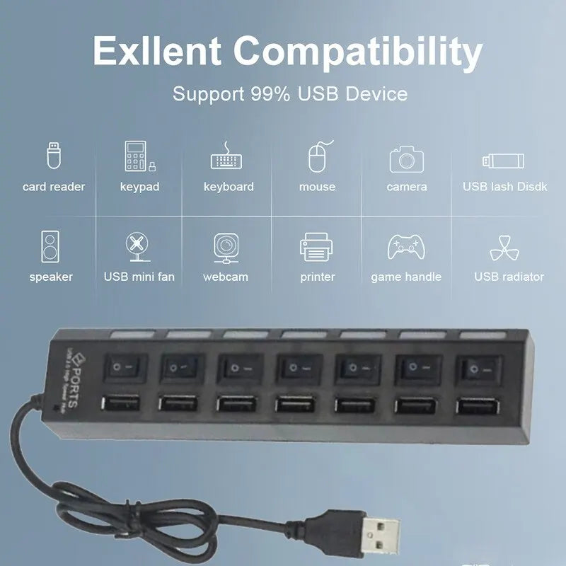 7-Port USB 2.0 Hub with Individual Power Switches