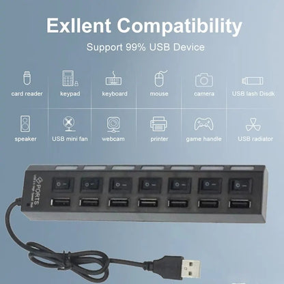 7-Port USB 2.0 Hub with Individual Power Switches