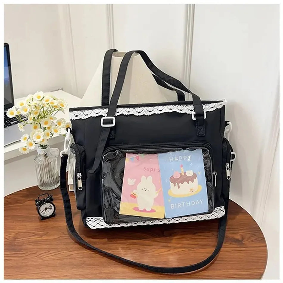 Large Canvas Ita Crossbody Tote Bag