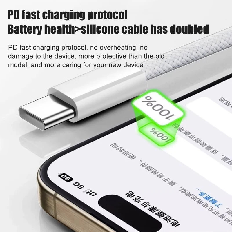 60W USB-A to USB-C Braided Fast Charging Cable