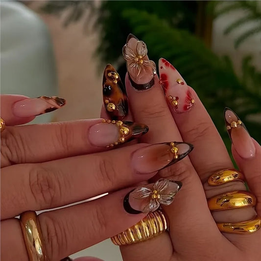 Long Almond Press On False Nails Set