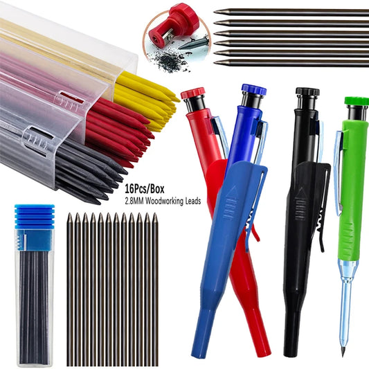 Deep Hole Carpenter Mechanical Pencil Set with 16 Refills