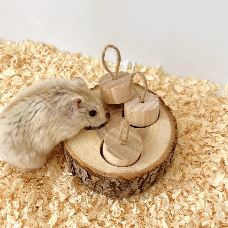 Wooden Hamster Foraging Toy & Chew Snack Box