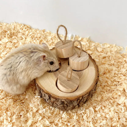 Wooden Hamster Foraging Toy & Chew Snack Box