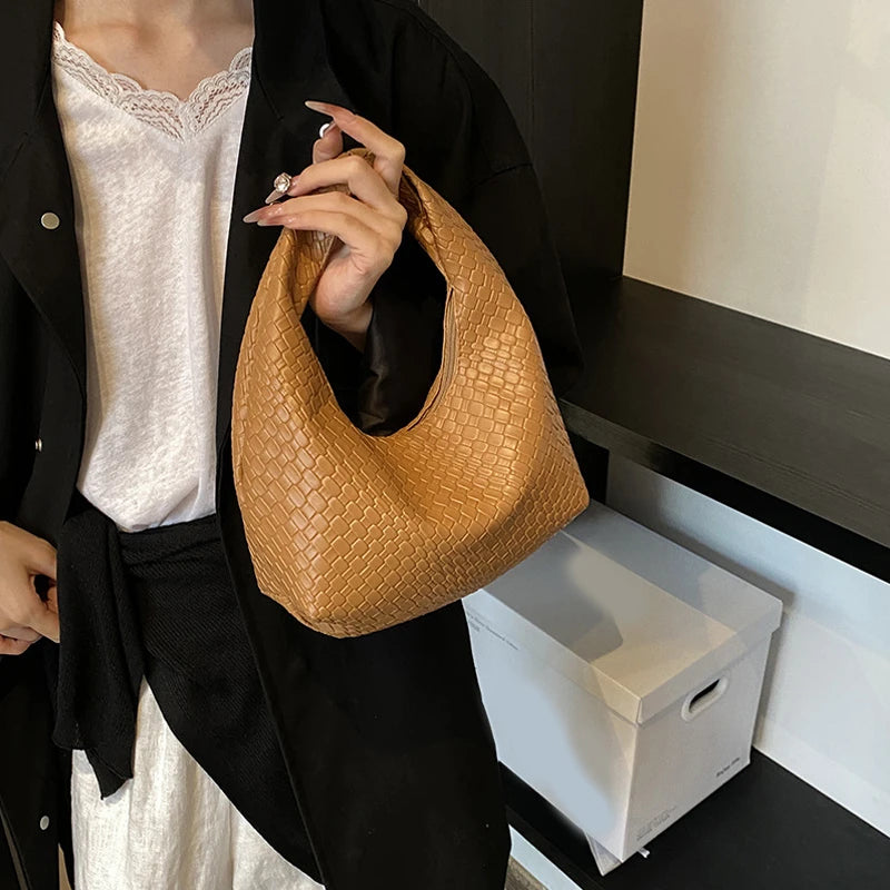 Women’s Woven Embossed PU Leather Hobo Shoulder Bag